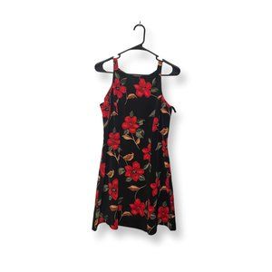 Red and Black Flower Mini Dress